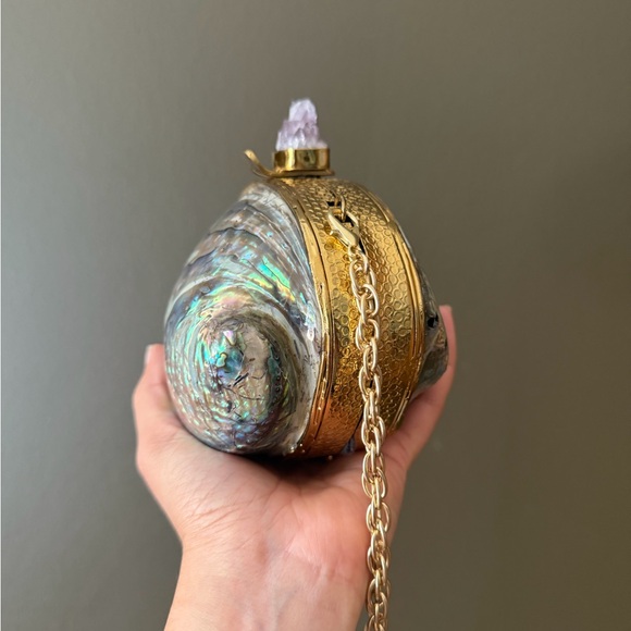 Iridescent Shell Clutch with Gold Accents - Picture 7 of 7